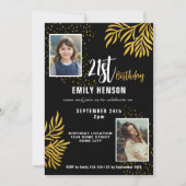 Invitation Joyeux 21e anniversaire Gold Foliage 2 Photo Party (Devant)