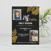 Invitation Joyeux 21e anniversaire Gold Foliage 2 Photo Party (Debout devant)