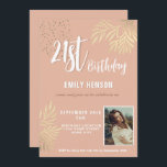 Invitation Joyeux 21e anniversaire Gold Foliage Photo Party<br><div class="desc">Joyeux 21e anniversaire Gold Foliage Photo Party Invitation. Fêtez un jalon dans le style avec notre Elegant Rose Gold 21st Birthday invitation. Doté d'un arrière - plan sophistiqué orné d'un luxueux feuillage doré, ce design ajoute une touche de classe à toute célébration. Personnalisée avec votre photo, cette collection est parfaite...</div>