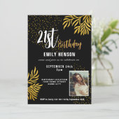 Invitation Joyeux 21e anniversaire Gold Foliage Photo Party (Debout devant)
