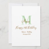 Invitation Joyeux 21e anniversaire vert ajouter nom monogramm (Dos)