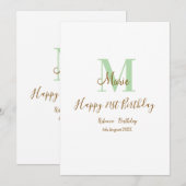 Invitation Joyeux 21e anniversaire vert ajouter nom monogramm (Devant / Derrière)