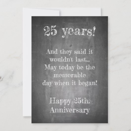 Invitation Joyeux 25e anniversaire sur tableau craie (Dos)