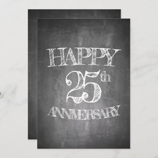 Invitation Joyeux 25e anniversaire sur tableau craie (Devant / Derrière)