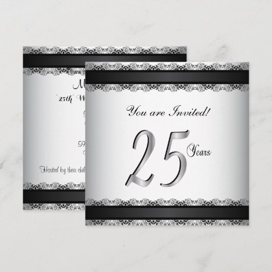 Invitation Joyeux 25ème anniversaire de mariage (Devant / Derrière)