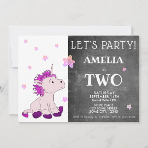Invitation Joyeux 2e anniversaire Licorne Rose Mignonne sur T