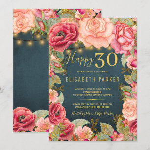 Invitation Joyeux 30 ans chic élégant floral fête d'anniversa