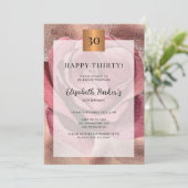 Invitation Joyeux 30 ans rose parties scintillant or (Debout devant)