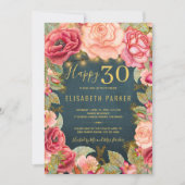 Invitation Joyeux 30 floral chic élégant 30e anniversaire fêt (Devant)