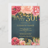 Invitation Joyeux 30 floral chic élégant 30e anniversaire fêt (Devant)