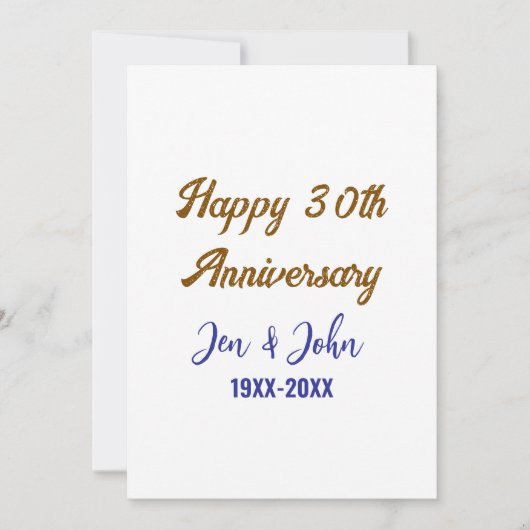 Invitation Joyeux 30e anniversaire de mariage royal bleu or s (Devant)