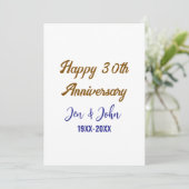 Invitation Joyeux 30e anniversaire de mariage royal bleu or s (Debout devant)