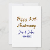 Invitation Joyeux 30e anniversaire de mariage royal bleu or s (Dos)
