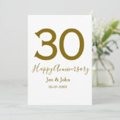 Invitation Joyeux 30e anniversaire nom date lettre dorée gras (Debout devant)