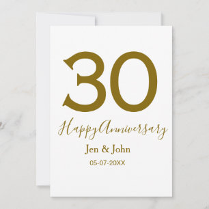 Invitation Joyeux 30e anniversaire nom date lettres dorées gr