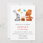 Invitation Joyeux 3ème Anniversaire Teddy Bear Bunny Cake (Devant)