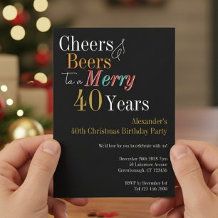Invitation Joyeux 40e anniversaire de Noël Cheers and Beers