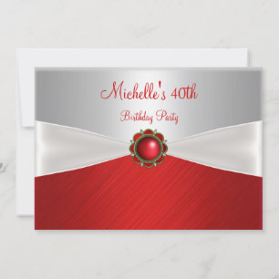 Invitation Joyeux 40e Anniversaire Élégant Argent Blanc Rouge