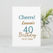 Invitation Joyeux 40e anniversaire nom date marron turquoise (Debout devant)