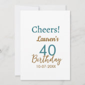 Invitation Joyeux 40e anniversaire nom date marron turquoise (Dos)