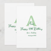 Invitation Joyeux 40e anniversaire vert ajouter nom monogramm (Devant / Derrière)