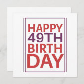 Invitation Joyeux 49e Anniversaire. (Devant / Derrière)