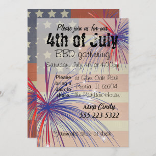 Invitation Joyeux 4 juillet barbecue  Style Vintage