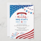 Invitation Joyeux 4 juillet Red White et Blue BBQ Party (Devant)