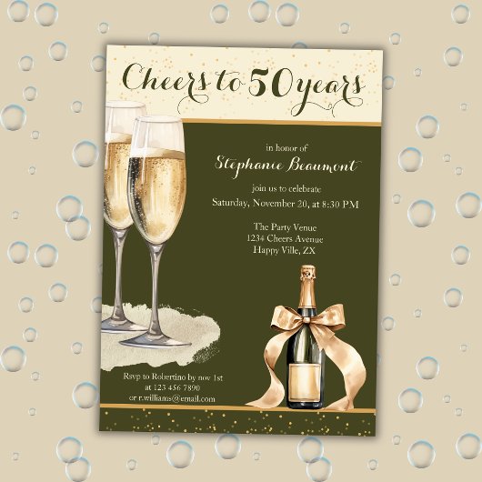 Invitation Joyeux 50 ans Champagne Vert Anniversaire