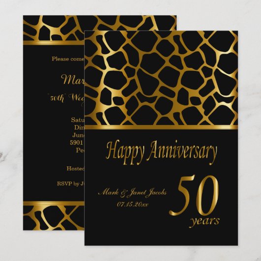 Invitation Joyeux 50e anniversaire d'or | Motif Giraffe (Devant / Derrière)