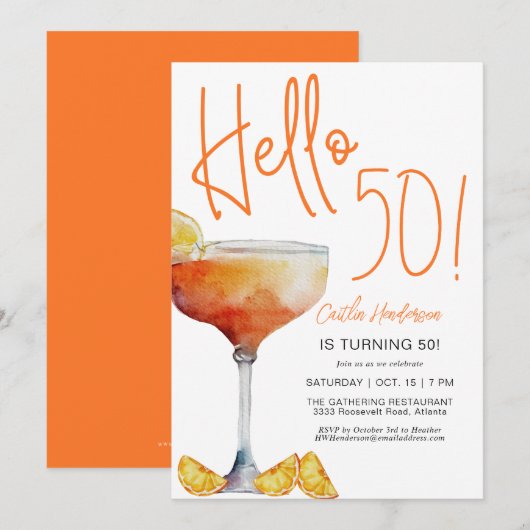 Invitation Joyeux 50e Anniversaire Orange Moderne (Devant / Derrière)