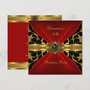 Invitation Joyeux 50e Anniversaire Rouge Or Noir Damassé Flor