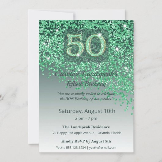 Invitation Joyeux 50e Anniversaire Vert Pailleté (Devant)