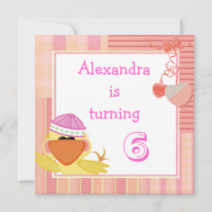 Invitation Joyeux 6e Anniversaire Canard Mignon Et Cœurs D'Am