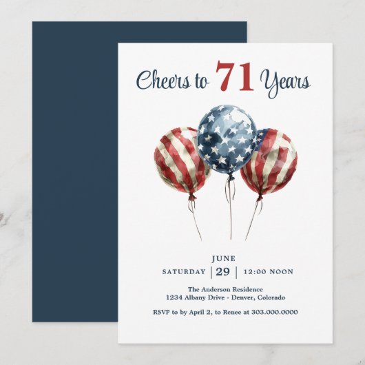 Invitation Joyeux 71e anniversaire (Devant / Derrière)
