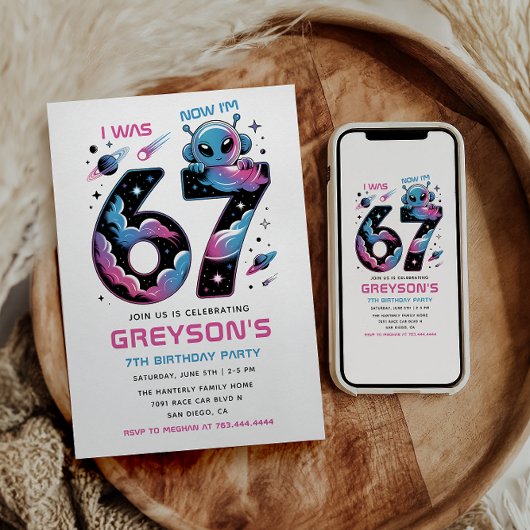Invitation Joyeux 7e anniversaire dans l'espace | Six et sept