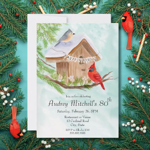 Invitation Joyeux 80e anniversaire oiseaux à la maison pour o
