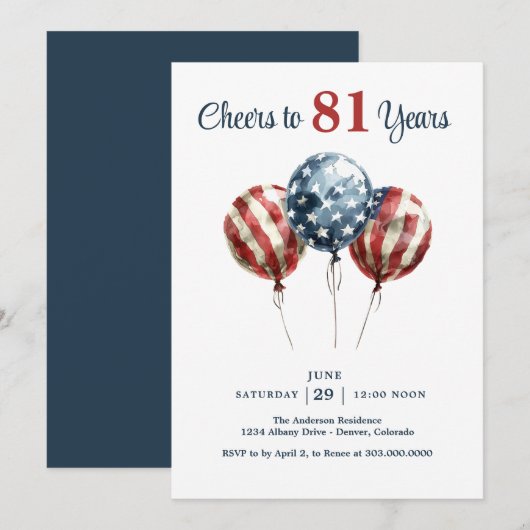 Invitation Joyeux 81e anniversaire (Devant / Derrière)