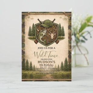 Invitation Joyeux 9e anniversaire Wild One chasse et pêche