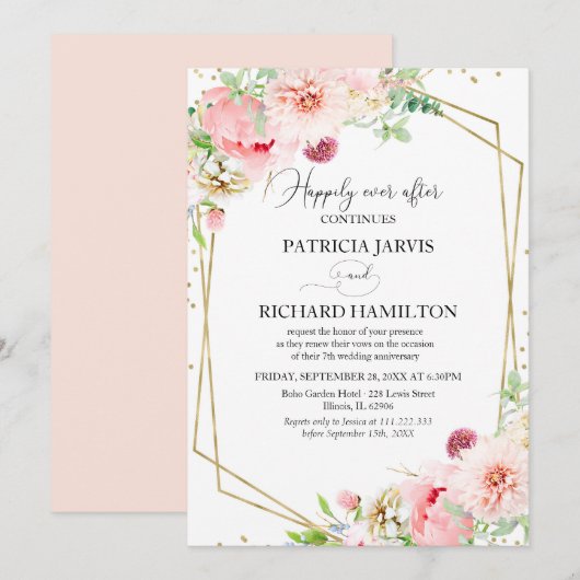 Invitation Joyeux À Jamais Élégant Renouvellement de Vœux Flo (Devant / Derrière)