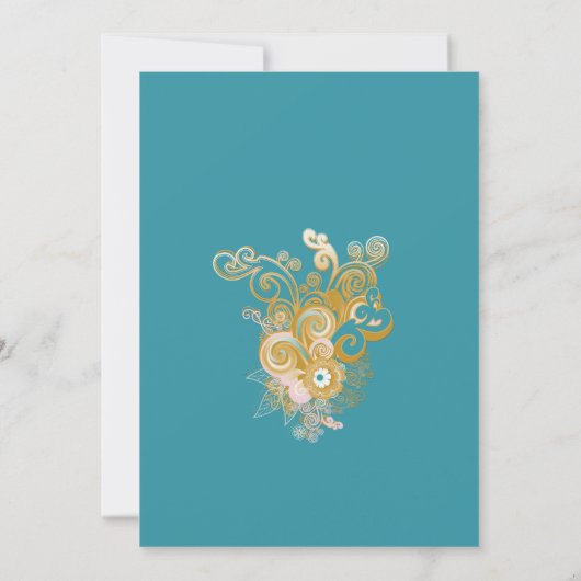 Invitation Joyeux Abstrait Candy-blue - Fleurs roses (Dos)