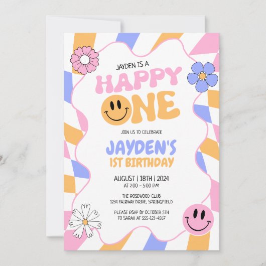 Invitation Joyeux An Y2k Retro Super Sourire visage Anniversa (Devant)