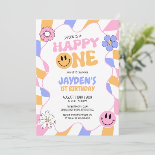 Invitation Joyeux An Y2k Retro Super Sourire visage Anniversa (Debout devant)