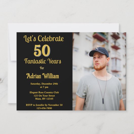 Invitation Joyeux anniversaire 50 ans Photo Cinquante fête (Devant)