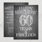 Invitation Joyeux Anniversaire - 60 Ans & Fabuleux sur tablea (Devant / Derrière)