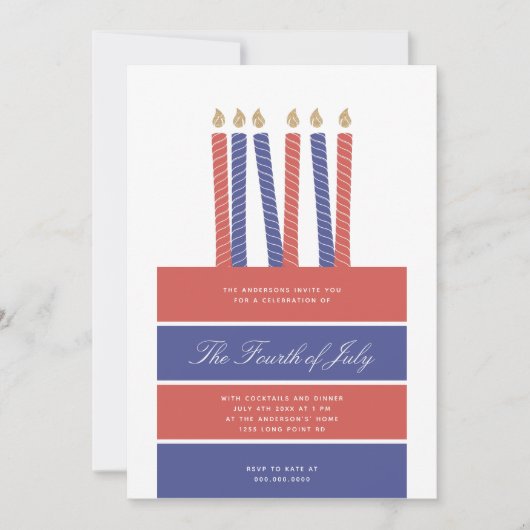 Invitation Joyeux anniversaire America Red Blue 4 juillet Par (Devant)