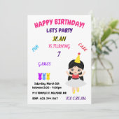 Invitation "Joyeux Anniversaire" Amusant, Jeux, Gâteau, glace (Debout devant)