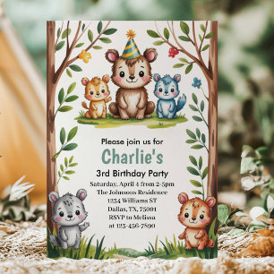 Invitation Joyeux Anniversaire Animaux de la Forêt à l'Aquare