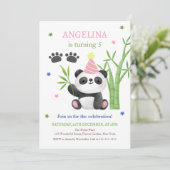 Invitation Joyeux anniversaire au bambou de Panda ours mignon (Debout devant)