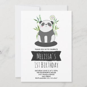 Invitation Joyeux anniversaire au Panda noir et blanc mignon 